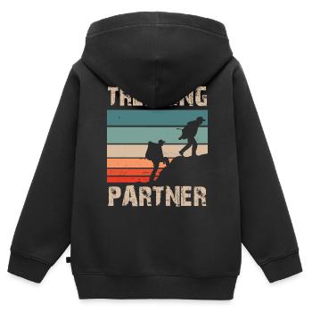 Trekking Partenaire Randonnée Randonneurs - Sweat Premium à capuche zippé enfant bio - noir - Dos - AI Model Kid Male (0cm)