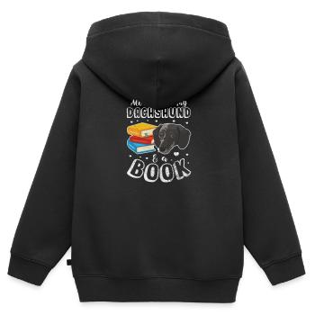 Lire les teckels - Sweat Premium à capuche zippé enfant bio - noir - Dos - AI Model Kid Male (0cm)