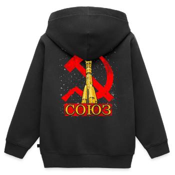 Fusée Soyouz Union soviétique - Sweat Premium à capuche zippé enfant bio - noir - Dos - AI Model Kid Male (0cm)