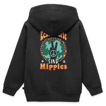 Hippie Peace Groovy Flowerpower Boho Woodstock - Kinder Premium Organic Zip Hoodie - Schwarz - Hinten - AI Model Kid Male (0cm)