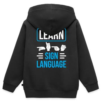 Gebärdensprache Lernen Gestik Gebärden Awareness - Kinder Premium Organic Zip Hoodie - Schwarz - Hinten - AI Model Kid Male (0cm)