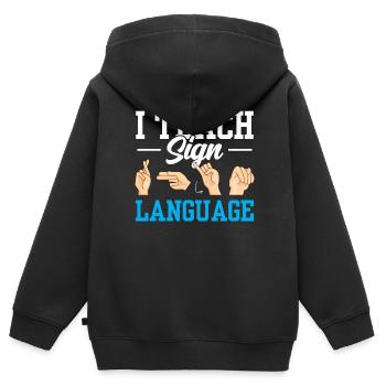 Ich Unterrichte Gebärdensprache Gebärden Awareness - Kinder Premium Organic Zip Hoodie - Schwarz - Hinten - AI Model Kid Male (0cm)