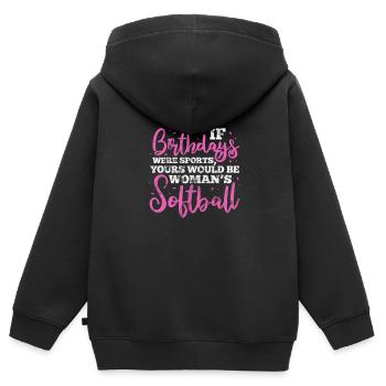 Softball - Kinder Premium Organic Zip Hoodie - Schwarz - Hinten - AI Model Kid Male (0cm)