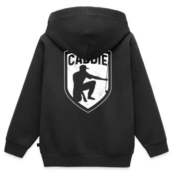 Caddie Golfeur Golfen Profession de golf - Sweat Premium à capuche zippé enfant bio - noir - Dos - AI Model Kid Male (0cm)