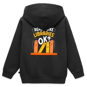 I just like libraries very ok library - Kids Premium Organic Zip-up Hoodie - black - Back - AI Model Kid Male (0cm)