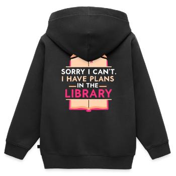Kann Nicht Ich Habe Pläne In Der Bibliothek Bücher - Kinder Premium Organic Zip Hoodie - Schwarz - Hinten - AI Model Kid Male (0cm)