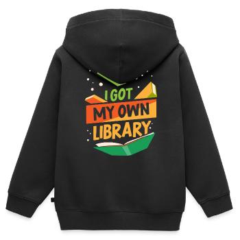 J’ai mon propre bibliothécaire - Sweat Premium à capuche zippé enfant bio - noir - Dos - AI Model Kid Male (0cm)