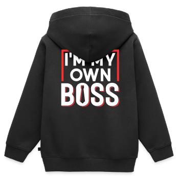 Je suis mon propre patron Fondateur entrepreneur PDG - Sweat Premium à capuche zippé enfant bio - noir - Dos - AI Model Kid Male (0cm)