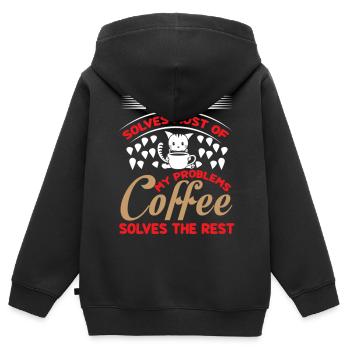 My cat solves most of my problems coffee solves - Kids Premium Organic Zip-up Hoodie - black - Back - AI Model Kid Male (0cm)