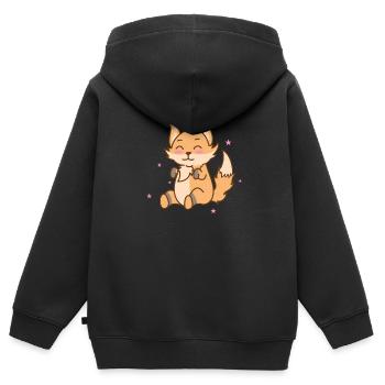 Fuchs freut sich mit geschlossenen Augen - Kinder Premium Organic Zip Hoodie - Schwarz - Hinten - AI Model Kid Male (0cm)