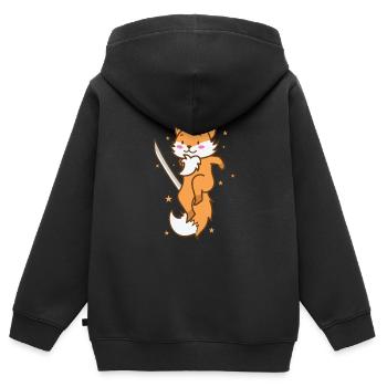 Fuchs mit Schwert lustiger Rotfuchs Tier - Kinder Premium Organic Zip Hoodie - Schwarz - Hinten - AI Model Kid Male (0cm)