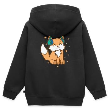 Fuchs hört Musik Natur Tier Zoo Umwelt - Kinder Premium Organic Zip Hoodie - Schwarz - Hinten - AI Model Kid Male (0cm)
