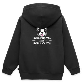 Boston Terrier - Sweat Premium à capuche zippé enfant bio - noir - Dos - AI Model Kid Male (0cm)