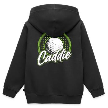Caddie Golfeur Golfen Profession de golf - Sweat Premium à capuche zippé enfant bio - noir - Dos - AI Model Kid Male (0cm)