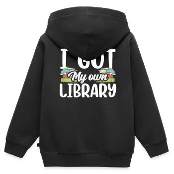 J’ai mon propre bibliothécaire - Sweat Premium à capuche zippé enfant bio - noir - Dos - AI Model Kid Male (0cm)