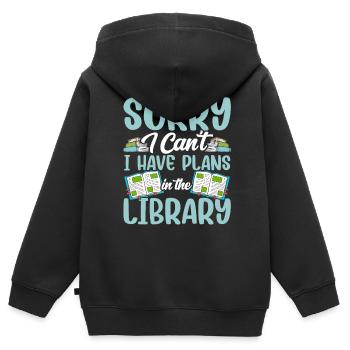 Kann Nicht Ich Habe Pläne In Der Bibliothek Bücher - Kinder Premium Organic Zip Hoodie - Schwarz - Hinten - AI Model Kid Male (0cm)
