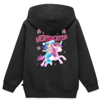 Weihnachten Einhorn und Meerjungfrau Nikolaus - Kinder Premium Organic Zip Hoodie - Schwarz - Hinten - AI Model Kid Male (0cm)