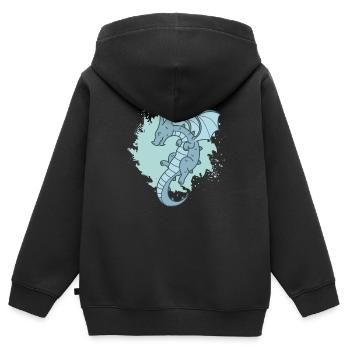 Dragon dans l’air Fantaisie Fable animale - Sweat Premium à capuche zippé enfant bio - noir - Dos - AI Model Kid Male (0cm)
