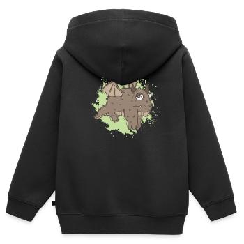 Gros dragon dans kawaii drôle d’animal - Sweat Premium à capuche zippé enfant bio - noir - Dos - AI Model Kid Male (0cm)