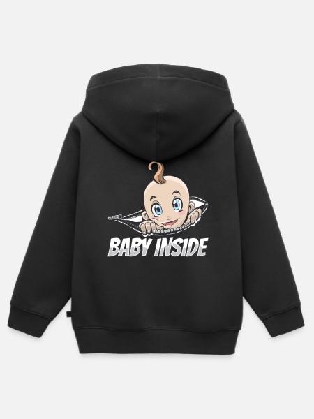Baby binnen zwangere aankondiging baby binnen - Kinder Premium zip hoodie biologisch - zwart