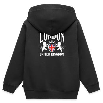 Londres Royaume-Uni Royaume-Uni Angleterre Cadeau - Sweat Premium à capuche zippé enfant bio - noir - Dos - AI Model Kid Male (0cm)
