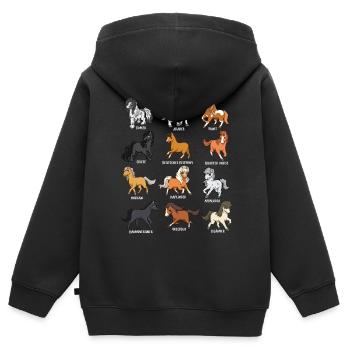 Viele Pferderassen - Cartoon Kawaii Pferde - Kinder Premium Organic Zip Hoodie - Schwarz - Hinten - AI Model Kid Male (0cm)