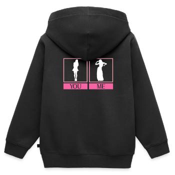 Elle: Femme normale Moi: Danseuse du ventre - Danseuse du ventre - Sweat Premium à capuche zippé enfant bio - noir - Dos - AI Model Kid Male (0cm)