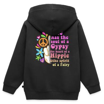 Hippie Peace Groovy Flowerpower Boho Woodstock - Kinder Premium Organic Zip Hoodie - Schwarz - Hinten - AI Model Kid Male (0cm)