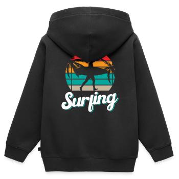 Surf Surf Surfing Planche de surf Surfer - Sweat Premium à capuche zippé enfant bio - noir - Dos - AI Model Kid Male (0cm)