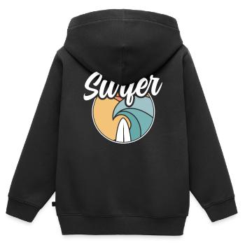 Surfer Planche de surf Surf - Sweat Premium à capuche zippé enfant bio - noir - Dos - AI Model Kid Male (0cm)