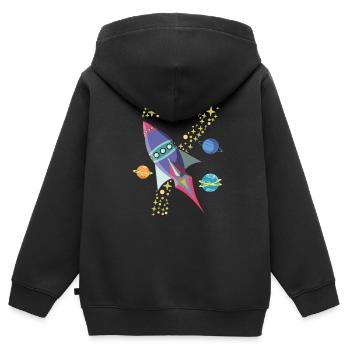 Rocket 7th birthday 7 years space spaceship - Kids Premium Organic Zip-up Hoodie - black - Back - AI Model Kid Male (0cm)