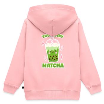 Matcha Bubble Tea - Kinder Premium Organic Zip Hoodie - Rosa - Hinten - AI Model Kid Female (0cm)