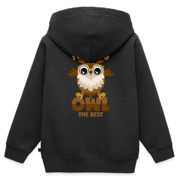 Eule Wortwitz - Kinder Premium Organic Zip Hoodie - Schwarz - Hinten - AI Model Kid Male (0cm)