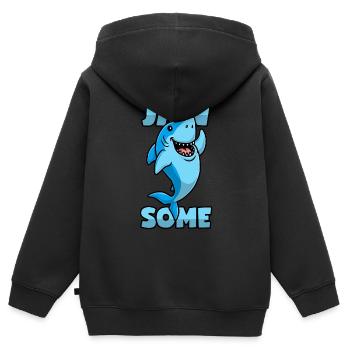 Hai Wortwitz - Jawsome - Kinder Premium Organic Zip Hoodie - Schwarz - Hinten - AI Model Kid Male (0cm)