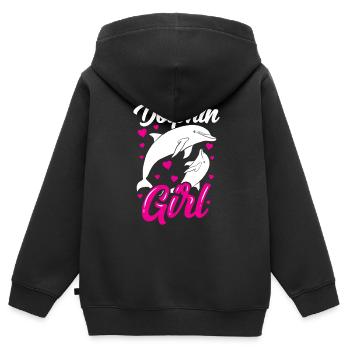 Dauphin Fille Amoureux Dauphins Dauphins Dauphin - Sweat Premium à capuche zippé enfant bio - noir - Dos - AI Model Kid Male (0cm)