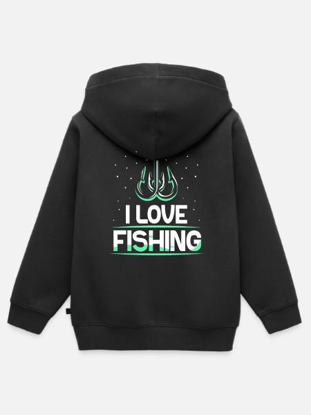 I Love Fishing Anglers Fishermen Fishing Fishing - Kids Premium Organic Zip-up Hoodie - black