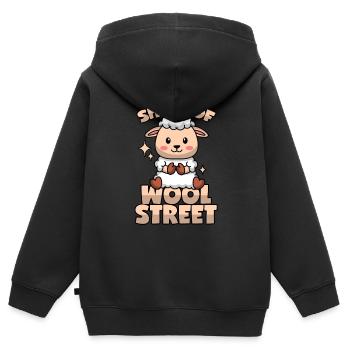 Schaf Wortwitz: "Sheep of Wool Street" - Kinder Premium Organic Zip Hoodie - Schwarz - Hinten - AI Model Kid Male (0cm)