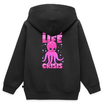 Calmar de la quarantaine-crise Poulpe Poulpe Calmar - Sweat Premium à capuche zippé enfant bio - noir - Dos - AI Model Kid Male (0cm)