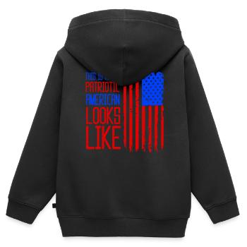 So Sieht Ein Patriotischer Amerikaner Aus USA - Kinder Premium Organic Zip Hoodie - Schwarz - Hinten - AI Model Kid Male (0cm)