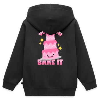 Kuchen Backen Wortwitz - Kinder Premium Organic Zip Hoodie - Schwarz - Hinten - AI Model Kid Male (0cm)