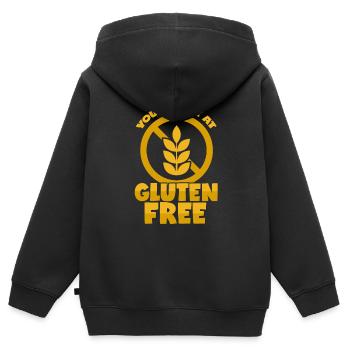 Glutenfrei - Kinder Premium Organic Zip Hoodie - Schwarz - Hinten - AI Model Kid Male (0cm)