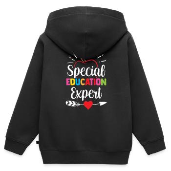 Expert en éducation spécialisée Enseignant(e) en éducation spécialisée - Sweat Premium à capuche zippé enfant bio - noir - Dos - AI Model Kid Male (0cm)