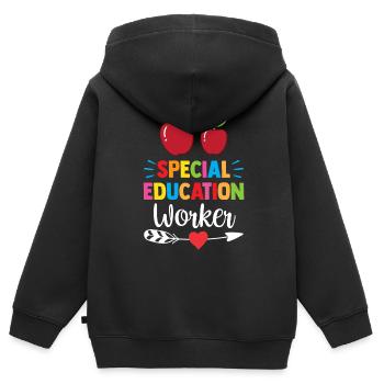Travailleurs de l’éducation spécialisée Enseignants en éducation spécialisée - Sweat Premium à capuche zippé enfant bio - noir - Dos - AI Model Kid Male (0cm)
