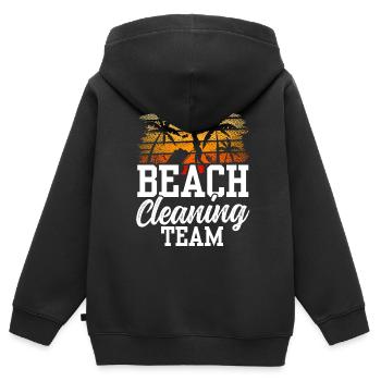 Équipe de nettoyage de plage Nettoyage de plage Plage - Sweat Premium à capuche zippé enfant bio - noir - Dos - AI Model Kid Male (0cm)