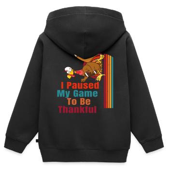 I Paused My Game To Be Thankful - Kinder Premium Organic Zip Hoodie - Schwarz - Hinten - AI Model Kid Male (0cm)
