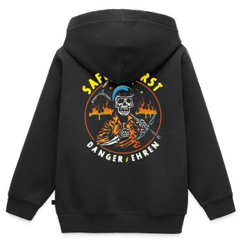 Safety First Danger Ehren - Kinder Premium Organic Zip Hoodie - Schwarz - Hinten - AI Model Kid Male (0cm)
