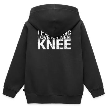 J’adore mon nouveau design de genou pour le genou - Sweat Premium à capuche zippé enfant bio - noir - Dos - AI Model Kid Male (0cm)