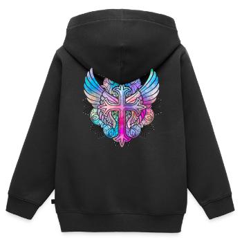 Christentum Kreuz - Kinder Premium Organic Zip Hoodie - Schwarz - Hinten - AI Model Kid Male (0cm)