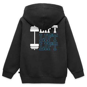 Lift Workout Gewichtheber Gym Gewichtheben - Kinder Premium Organic Zip Hoodie - Schwarz - Hinten - AI Model Kid Male (0cm)