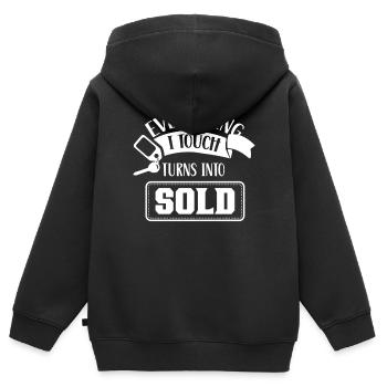 Tout ce que je touche est vendu maisons courtiers - Sweat Premium à capuche zippé enfant bio - noir - Dos - AI Model Kid Male (0cm)